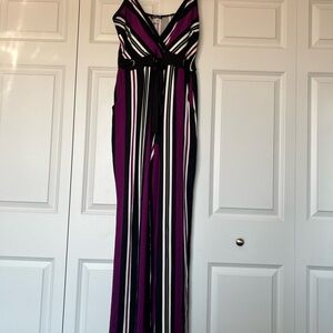 VENUS Striped Maxi Jumpsuit in Purple and Black